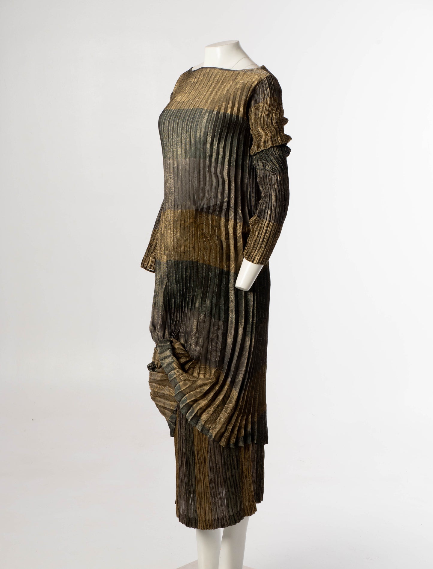 Hiroko Koshino Golden Green Pleated Dress