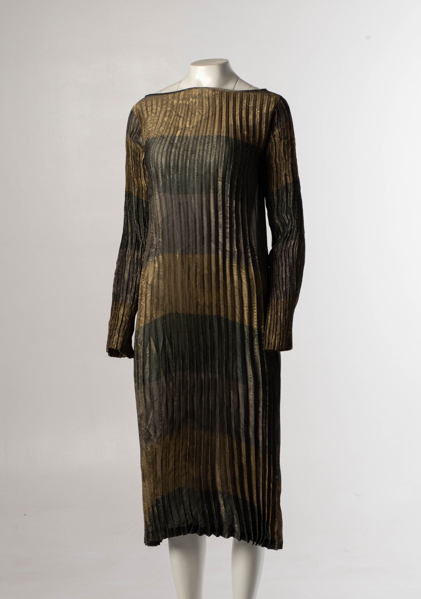 Hiroko Koshino Golden Green Pleated Dress