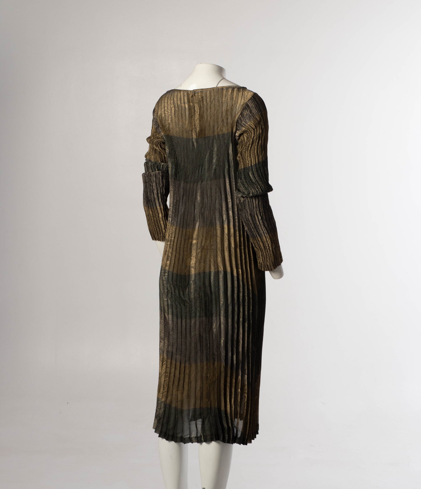 Hiroko Koshino Golden Green Pleated Dress