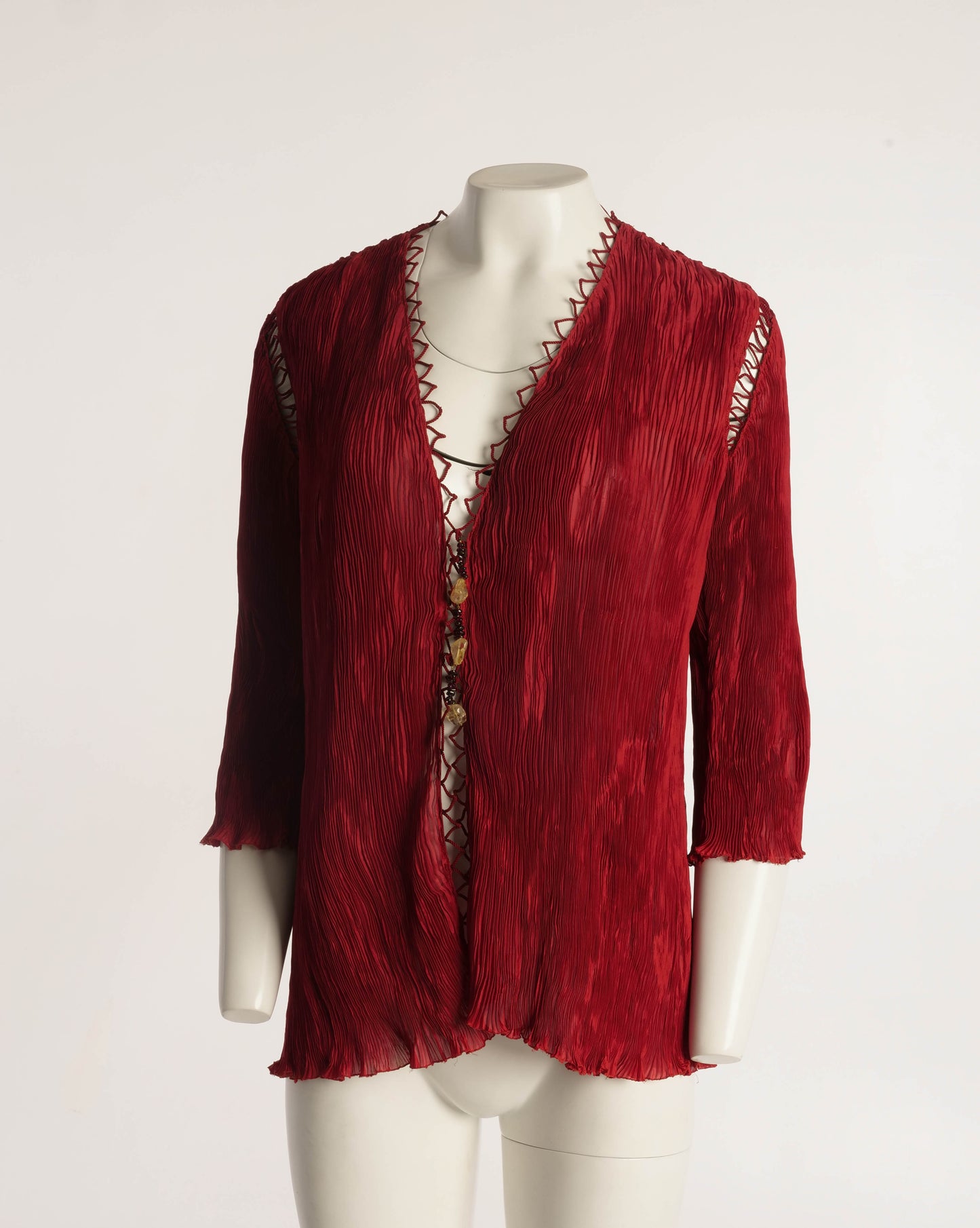 Lecoanet Hemant Red Pleated Jacket with Cord Detailing