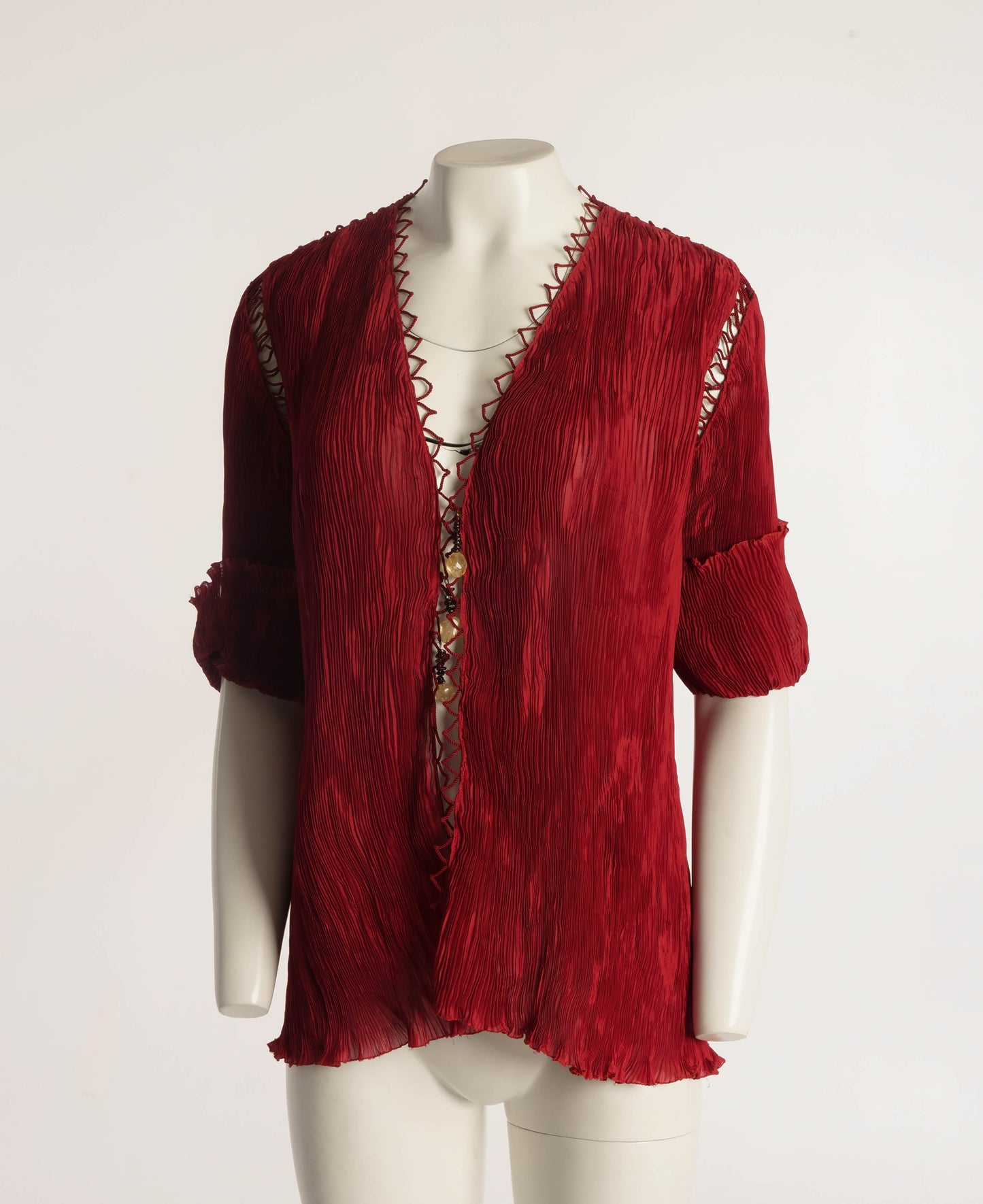 Lecoanet Hemant Red Pleated Jacket with Cord Detailing