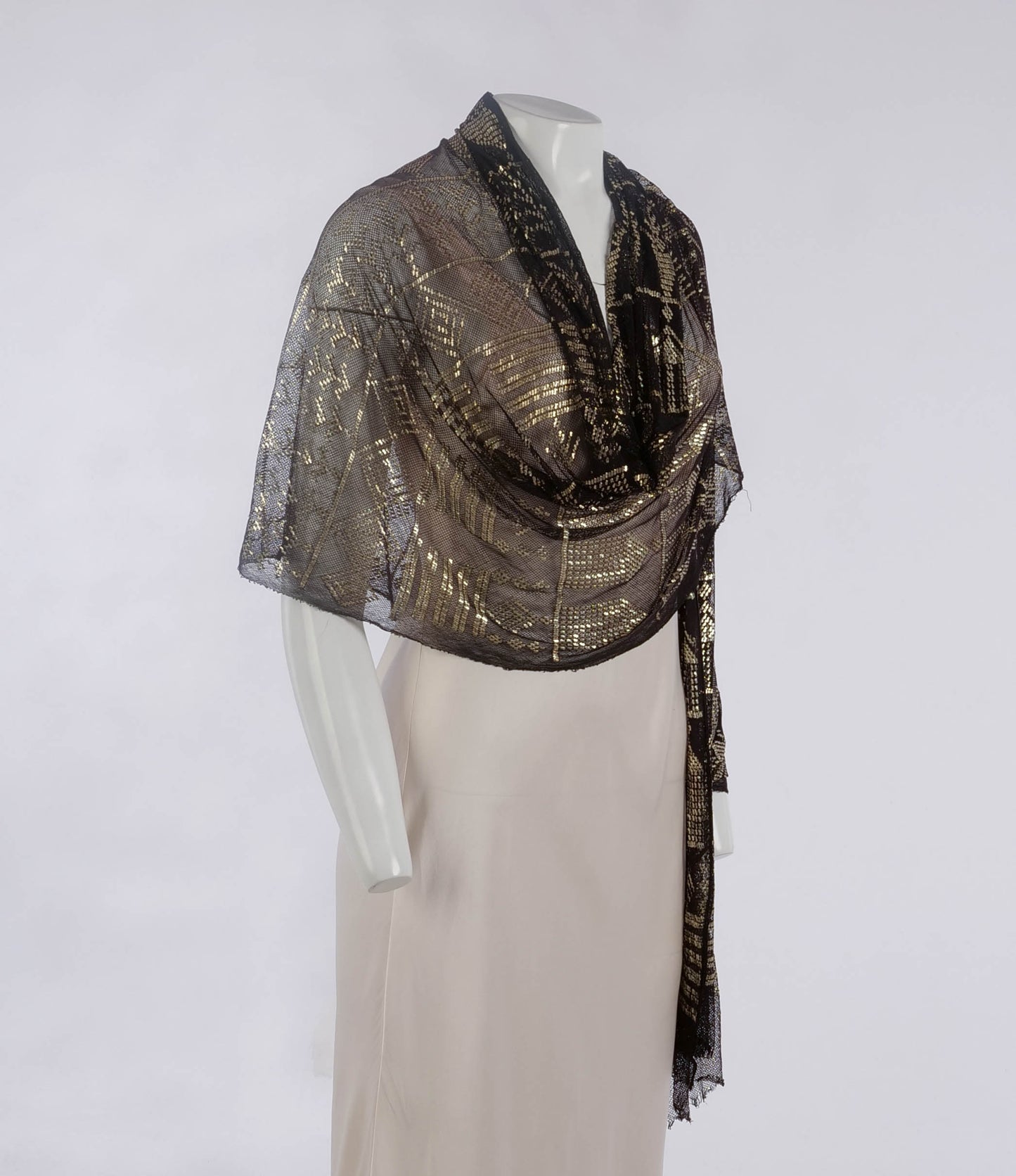 Antique Assuit 1920s Silver Embroidered Shawl