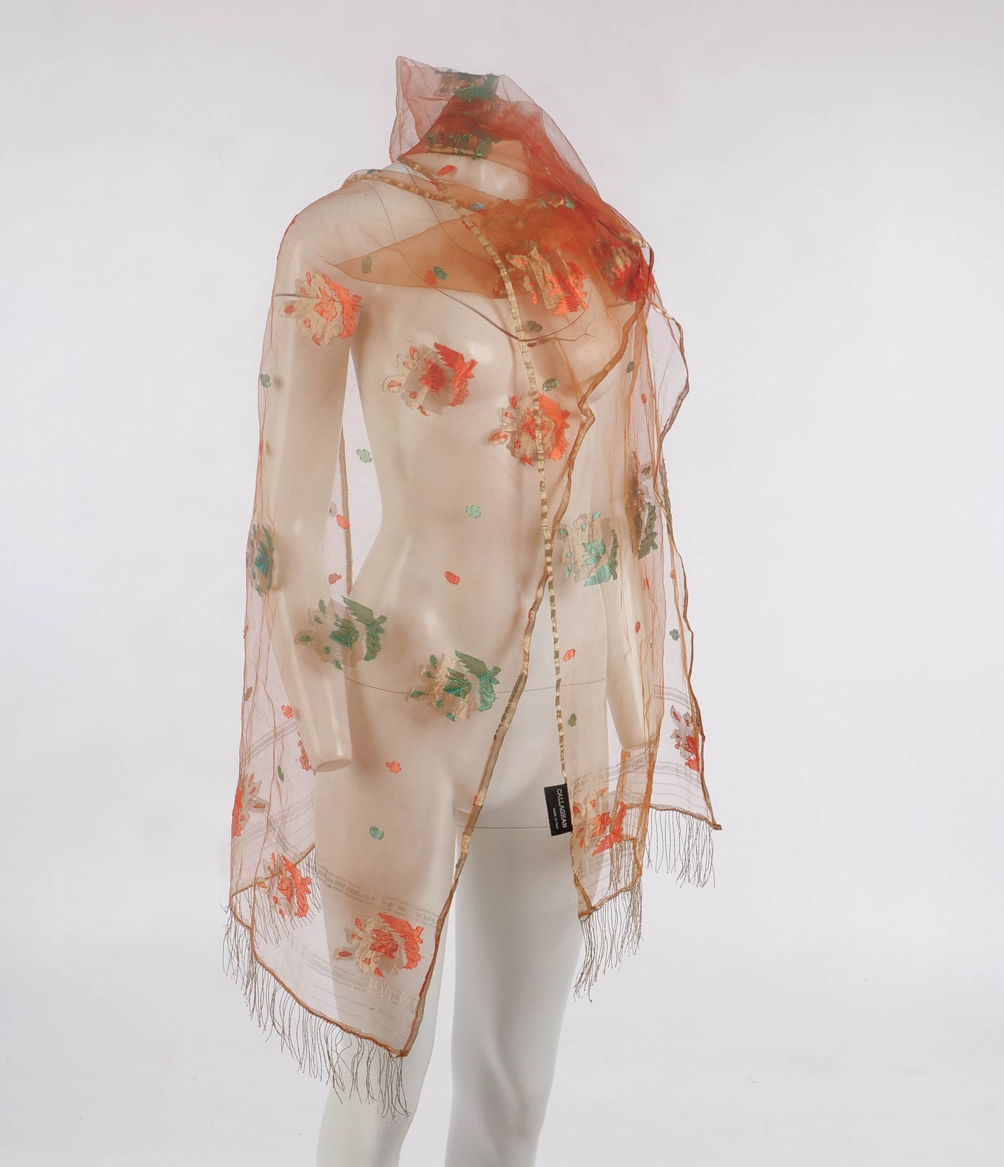 Callaghan Romeo Gigli Orange Voile and Gold thread Shawl