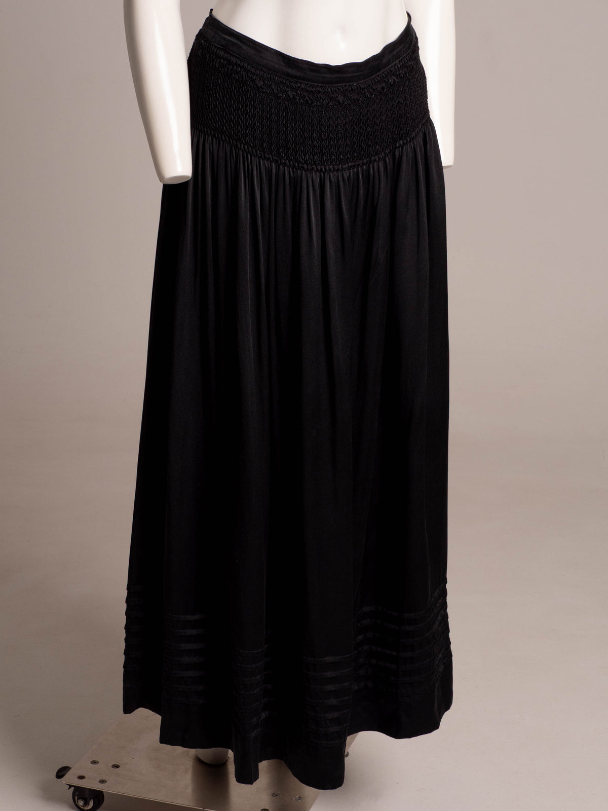Julian Akers Douglas Black Silk Smocked Skirt