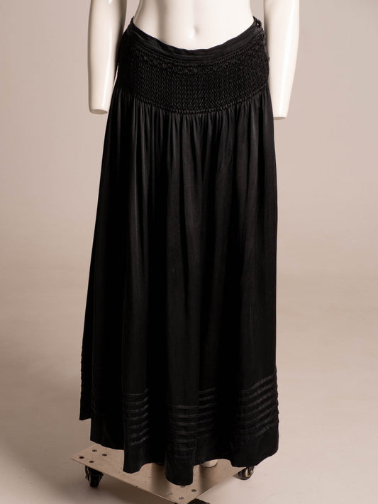 Julian Akers Douglas Black Silk Smocked Skirt