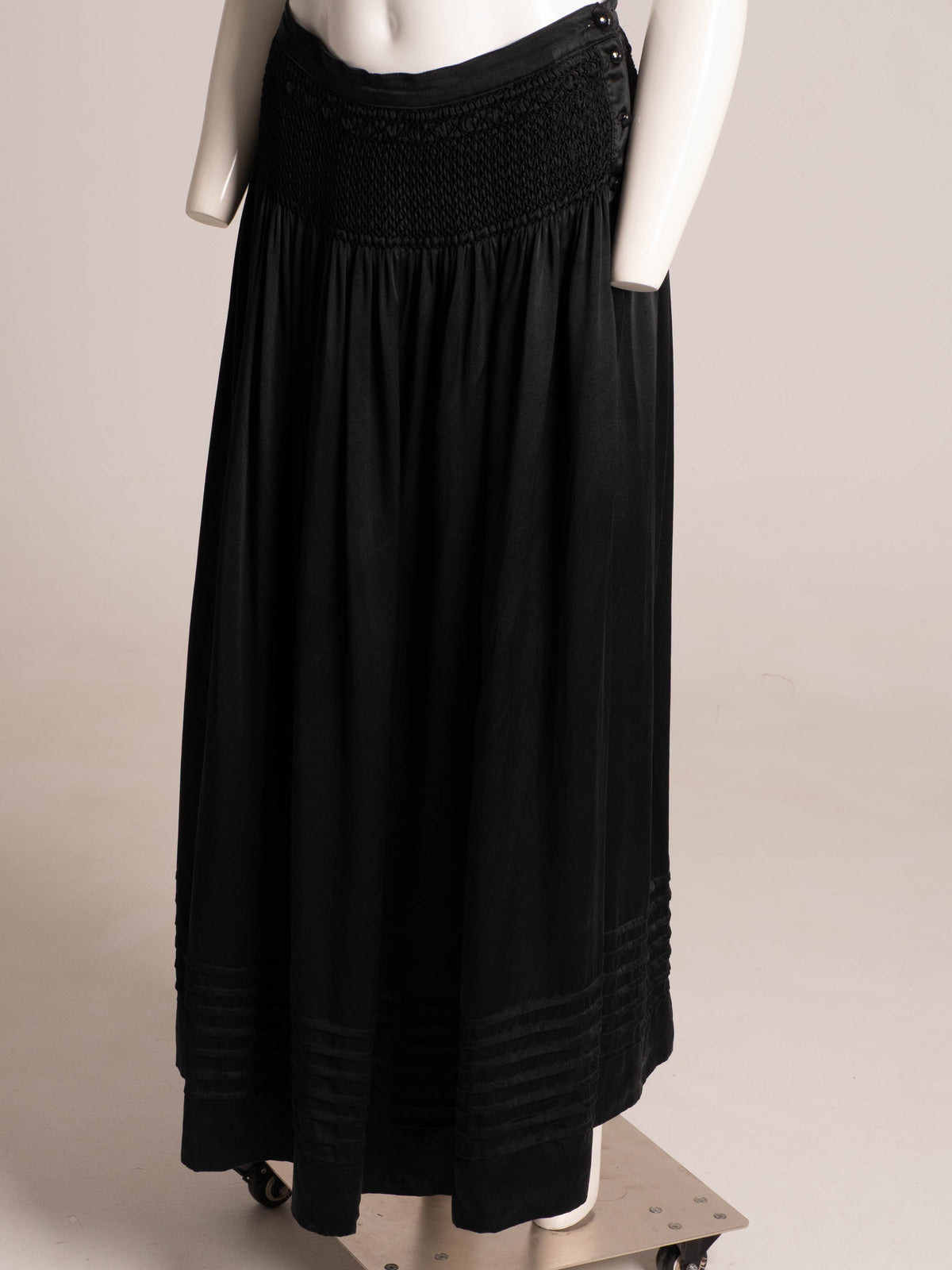 Julian Akers Douglas Black Silk Smocked Skirt