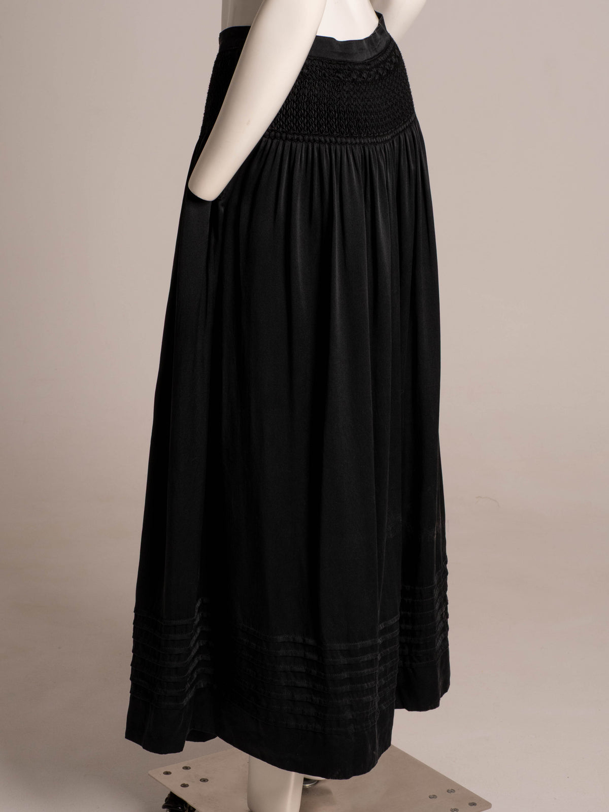 Julian Akers Douglas Black Silk Smocked Skirt