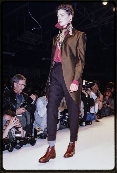 Romeo Gigli 1989 Brown Stripe Tails Jacket